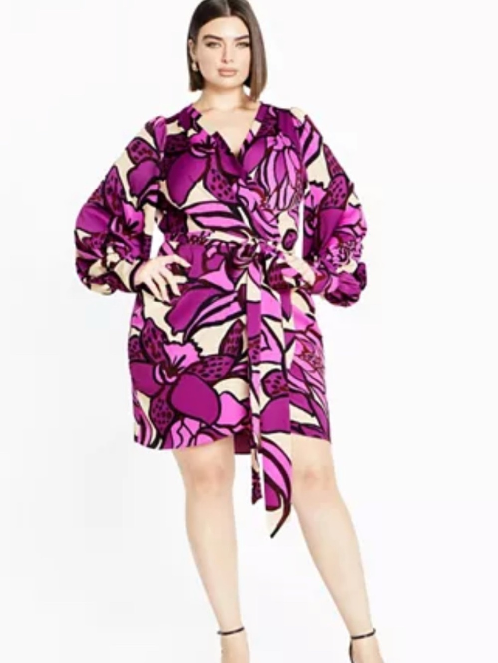 City Chic Purple and Pink Abstract Print Dress